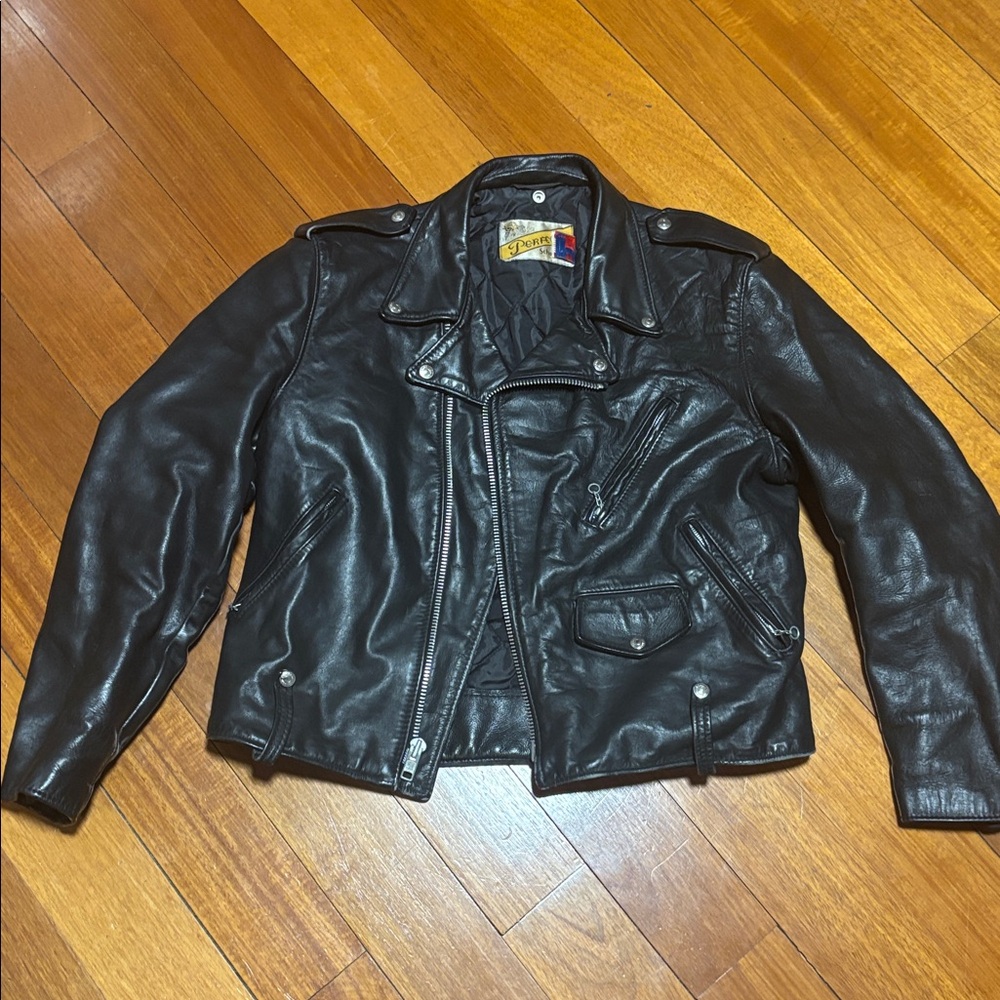 Schott NYC Black Leather Bomber Motorcycle Jacket model 615